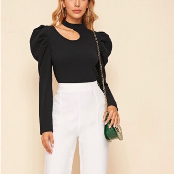 Black Cut Out Top w/Gigot Shoulders - Picture 2 of 5